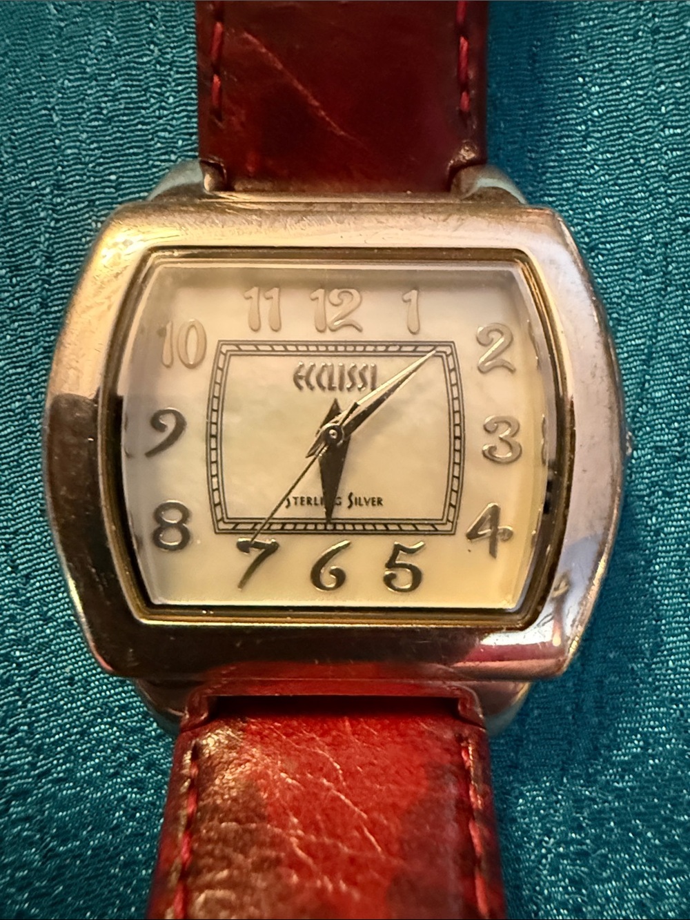 Ecclissi Sterling Silver Watch with Brown Leather Strap new battery installed